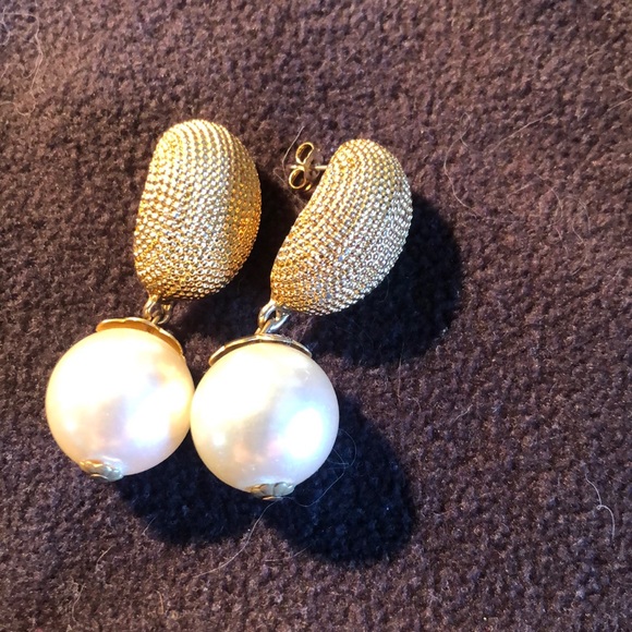 Mystique gold and pearl pierced earrings - Picture 1 of 3